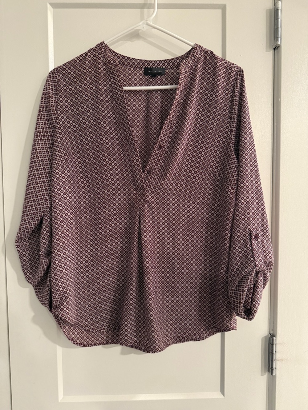 The Limited Burgundy Geometric V-Neck Blouse